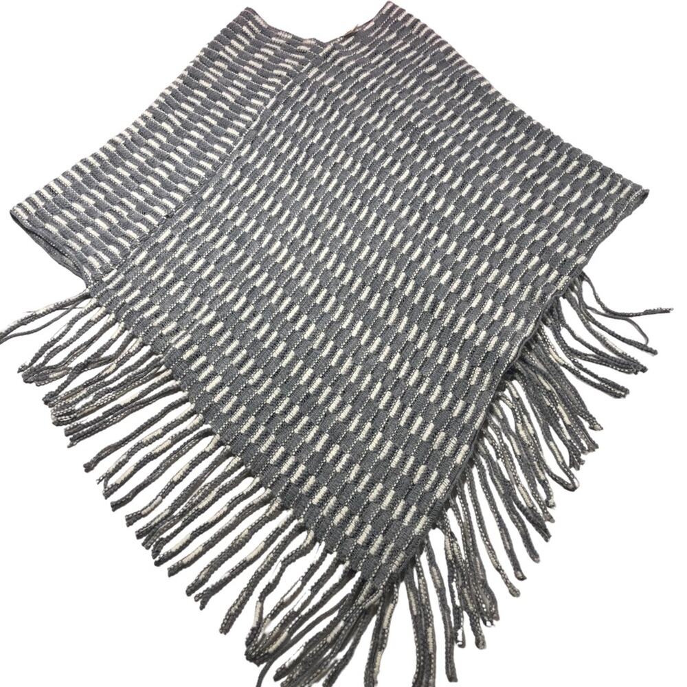Gray/white sweater pull over shawl by Win Win  one size
